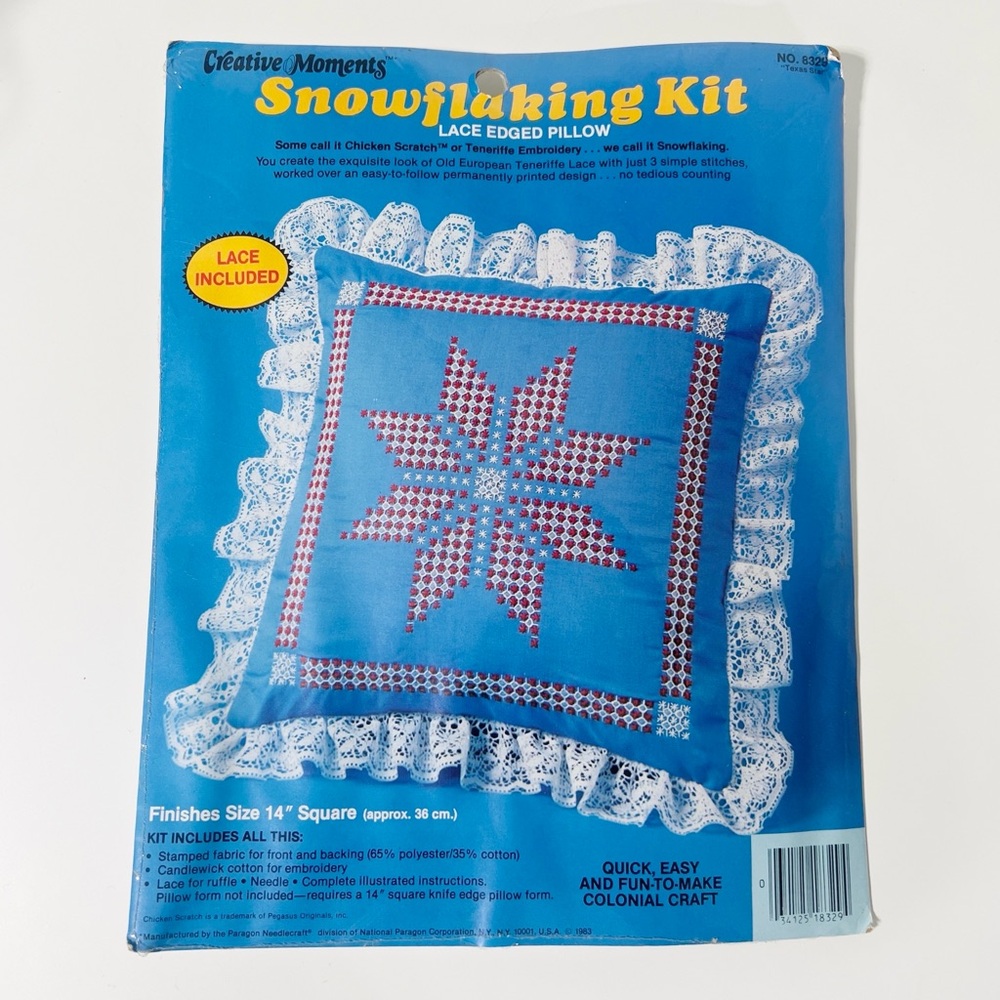 Vintage Cottagecore Paragon SNOWFLAKING Kit 14" Square Pillow Kit Lace Edged